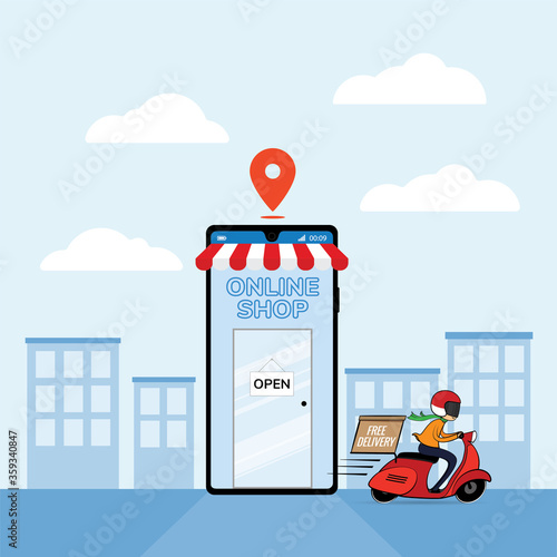 Mobile application for shopping, Online supermaket, Smartphone with shopping app.