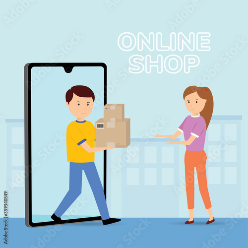 Mobile application for shopping, Online supermaket, Smartphone with shopping app.