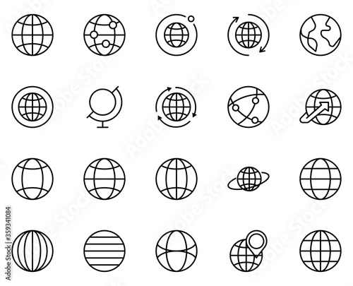 Globe line icon set