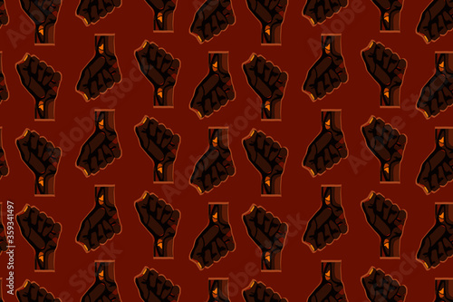 brown hand background, fist, african seamless pattern, protest art, vector illustration