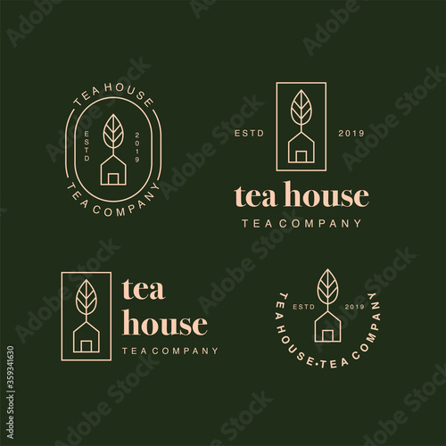 Tea house logo vector label design icon