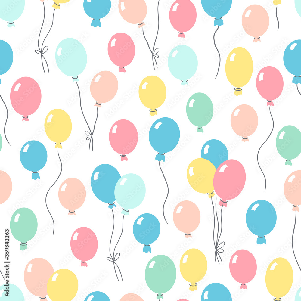 Birthday party seamless pattern with colorful balloons on white background Birthday party seamless pattern with colorful balloons on white background
