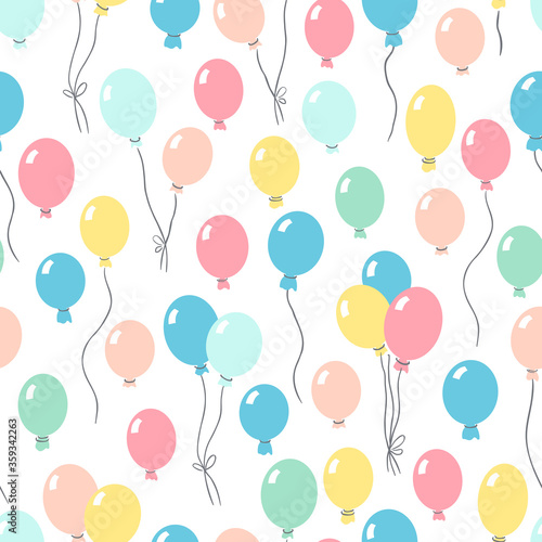 Birthday party seamless pattern with colorful balloons on white background