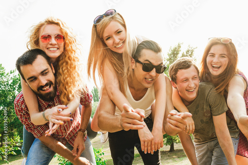 Friends having fun together in the park.