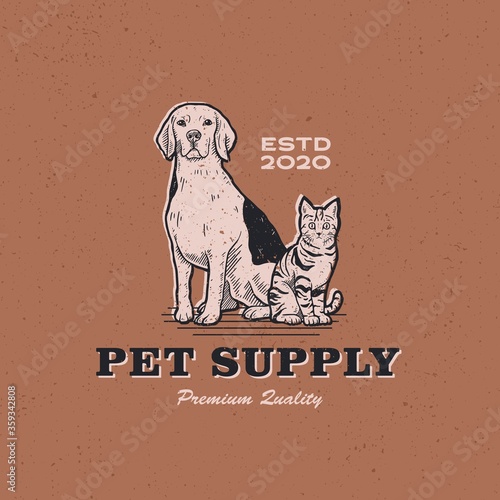 dog cat pet supply vintage retro logo vector icon illustration