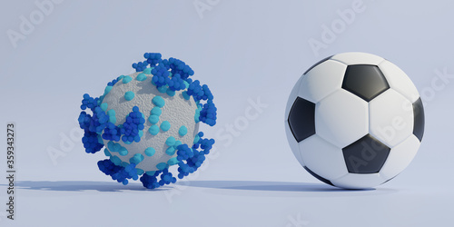 Fototapeta Naklejka Na Ścianę i Meble -  Abstract corona virus image and soccer ball.