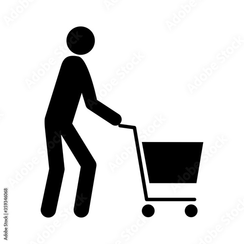 Man with a shopping cart. Silhouette of a shopper with a consumer basket. Stock Photo.