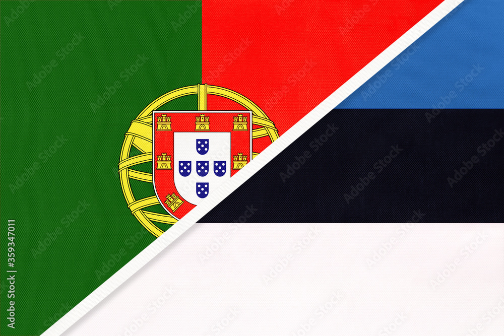 Portugal and Estonia, symbol of national flags from textile. Championship between two European countries.