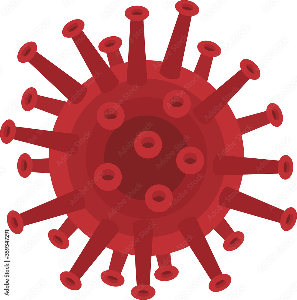 Obraz premium Coronavirus icon in red, isolated on white background. Coronavirus bacterial cell icon. Flat infographics. Vector illustration