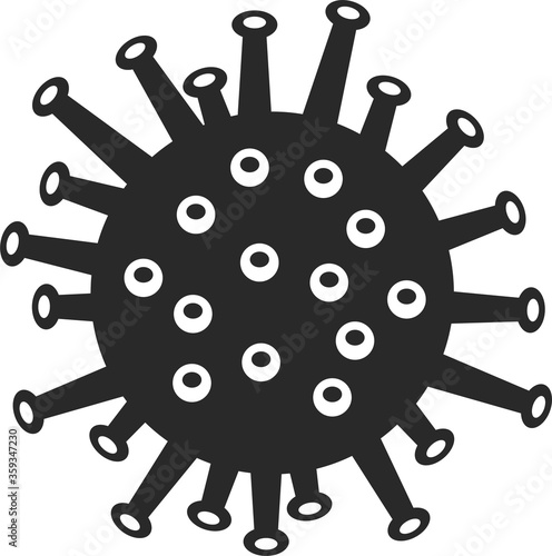 Coronavirus icon in black white color isolated on white background. Coronavirus bacterial cell icon. Flat infographics. Vector illustration