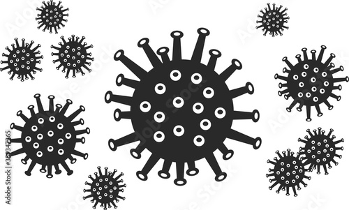 Coronavirus icon in black and white color isolated on a white background. Coronavirus bacterial cell group icon. Flat infographics. Vector illustration