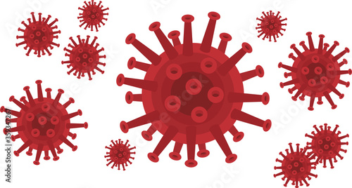 Coronavirus icon in red, isolated on white background. Coronavirus bacterial cell group icon. Flat infographics. Vector illustration