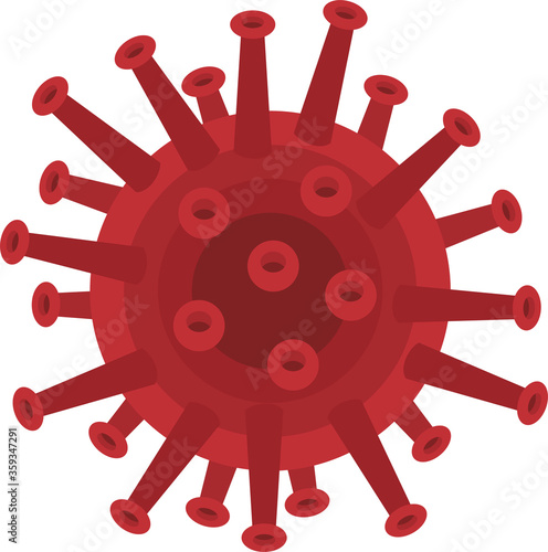 Coronavirus icon in red, isolated on white background. Coronavirus bacterial cell icon. Flat infographics. Vector illustration