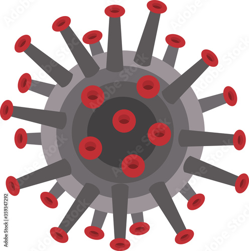 Coronavirus icon in gray red color isolated on white background. Coronavirus bacterial cell icon. Flat infographics. Vector illustration