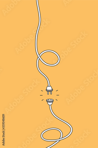 Vertical unplugged electrical socket plug doodle, hand drawn doodle illustration of electrical cables not connected to each other