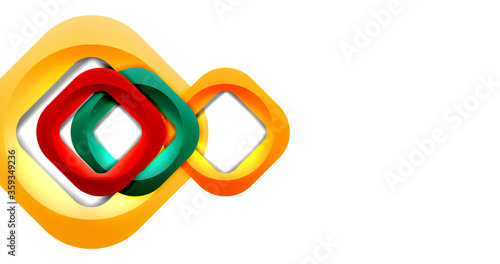 Square geometric vector abstract background, dynamic modern minimal template. Multicolored square shapes with round corners overlapping each other