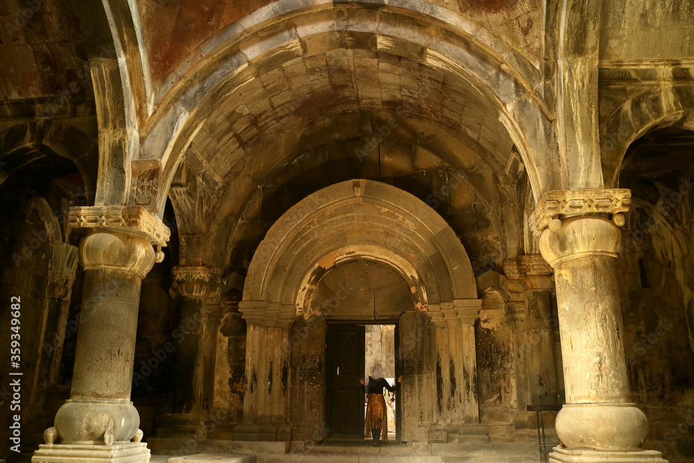 Female Visitor at the Entrance to the Chapel in Sanahin Medieval Monastery Complex, Alaverdi Town, Lori Province, Armenia