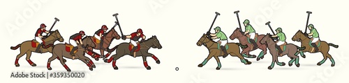 Horses Polo players action cartoon cartoon graphic vector