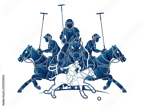 Horses Polo players action cartoon cartoon graphic vector