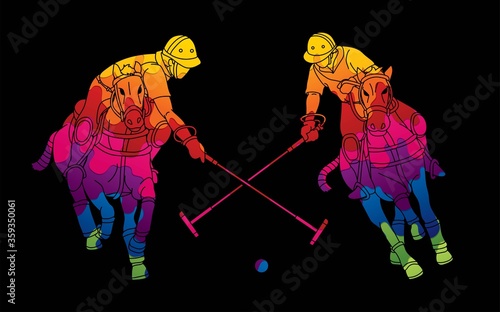 Horses Polo players action cartoon cartoon graphic vector