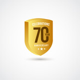70 Years Anniversary Celebration Gold 3 D Vector Label Logo Template Design Illustration