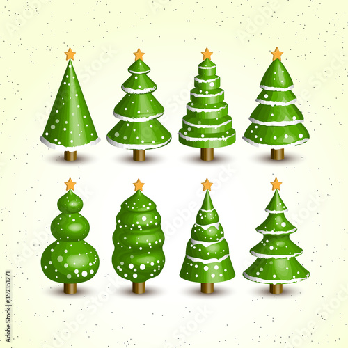 christmas tree 3d vector illustrarion set