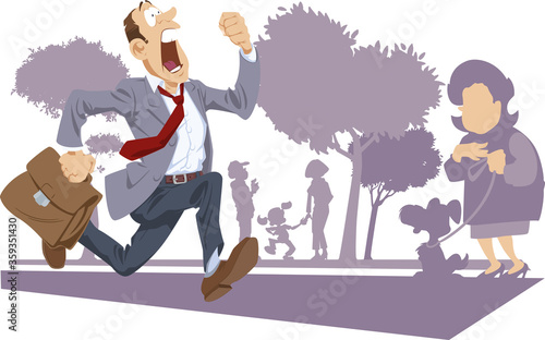 Businessman in suit running fast. Funny people.