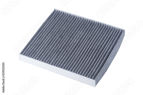 gray rectangular air filter for car isolated on white background
