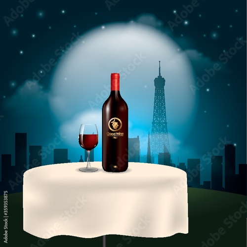 wine bottle with glass
