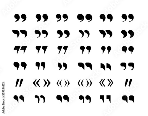 Quotation marks set. Black quotation marks creative inverted geometric design white background information comment graphic dialogue discussion icon. Symbol vector style.