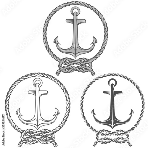 Anchor design surrounded by black and white rope