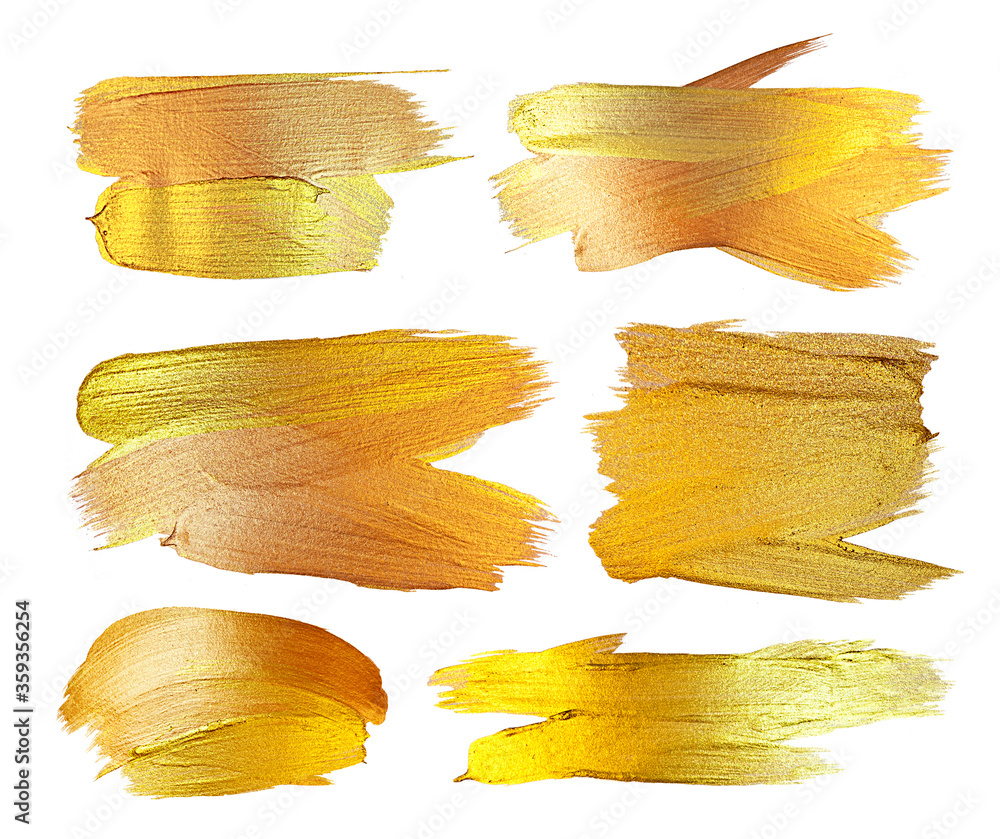 Gold Texture Paint Stain Set Illustration. Hand drawn brush stroke design elements. Abstract gold glittering textured art illustration Gold Texture Paint Stain Set Illustration. Hand drawn brush stroke design elements. Abstract gold glittering textured art illustration