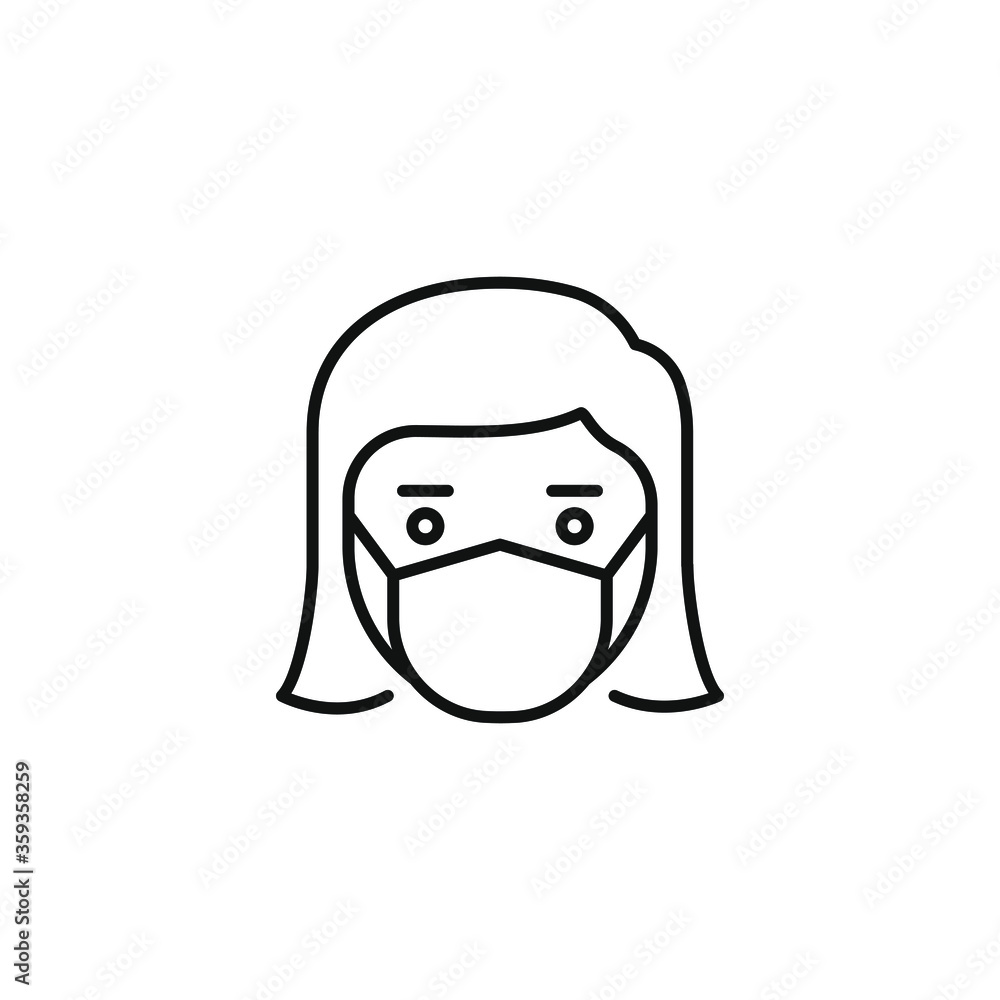 Women in medical mask line icon. Prevent the spread of COVID-19. Vector illustration