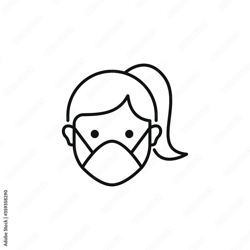 Women in medical mask line icon. Prevent the spread of COVID-19. Vector illustration Women in medical mask line icon. Prevent the spread of COVID-19. Vector illustration