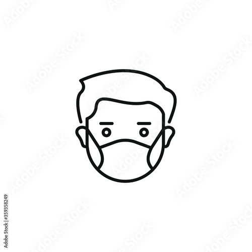 Man in medical mask line icon. Prevent the spread of COVID-19. Vector illustration