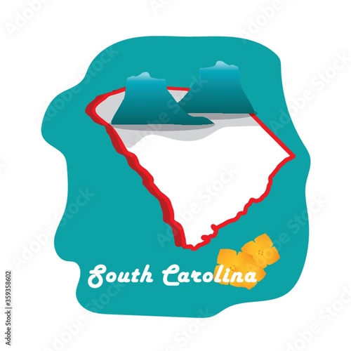 Vászonkép south carolina state map with carolina yellow jessamine