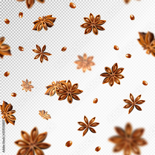 Seamless star anise background. Quality realistic vector, 3d illustration