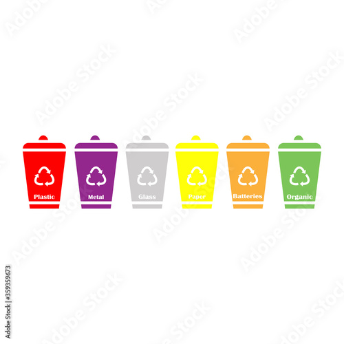 Zero environmental waste consciously collecting garbage sorting separation material recycling processing flat design vector illustration isolated
