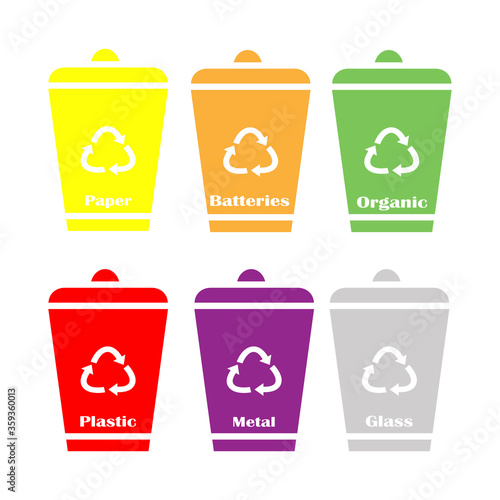 Zero environmental waste consciously collecting garbage sorting separation material recycling processing flat flat design vector illustration isolated on white background
