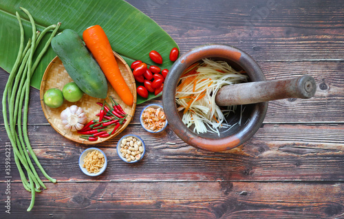 Somtum Ingredients - Papaya salad, Very popular and famous among Thai food. Good for diet. photo