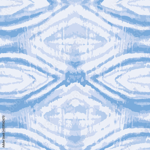 Blue Tie dye geoetrical texture seamless vector pattern. Hand painted shibori print. Ink indigo textured japanese background. Modern batik wallpaper tile. Watercolor endless backdrop for fabric