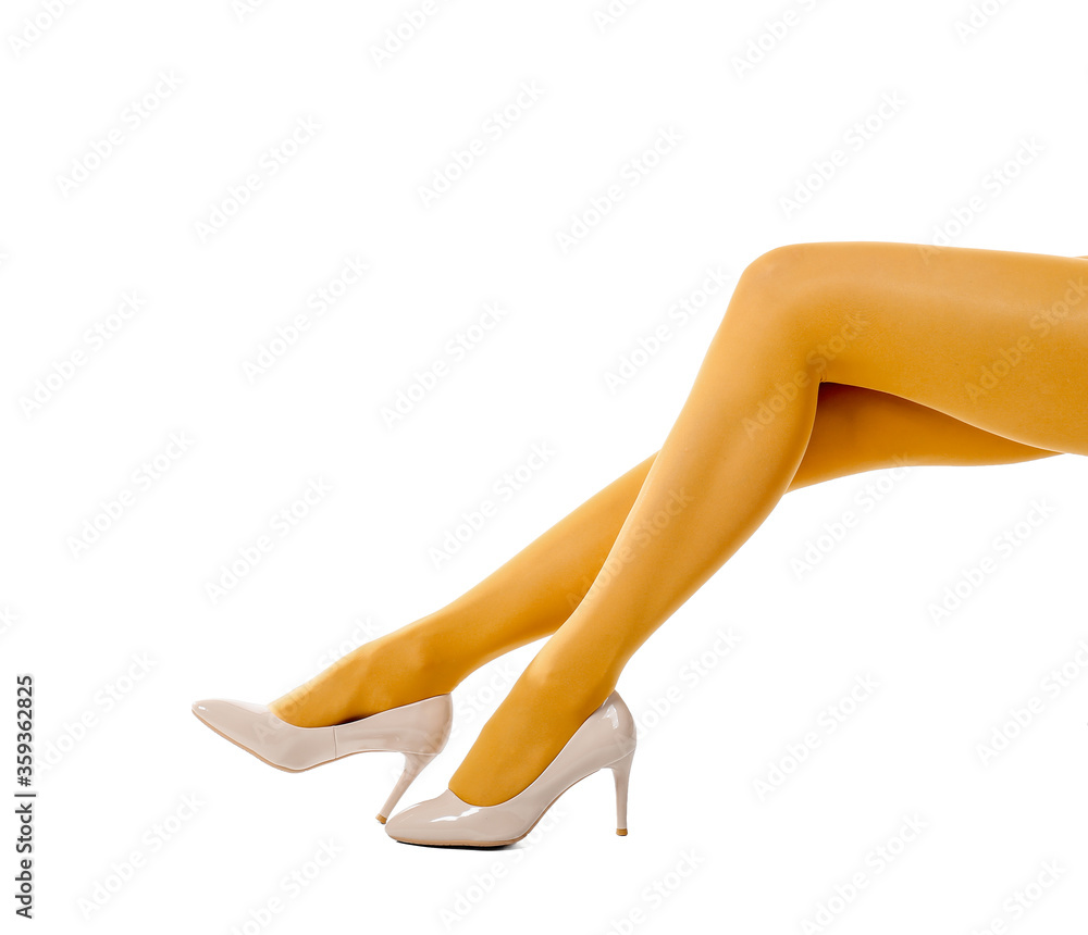 Beautiful young woman in tights on white background Beautiful young woman in tights on white background
