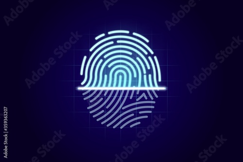 Fingerprint scanner, identification system. Personal biometric information concept. Finger print scanning on a blue backgrond. Vector illustration.