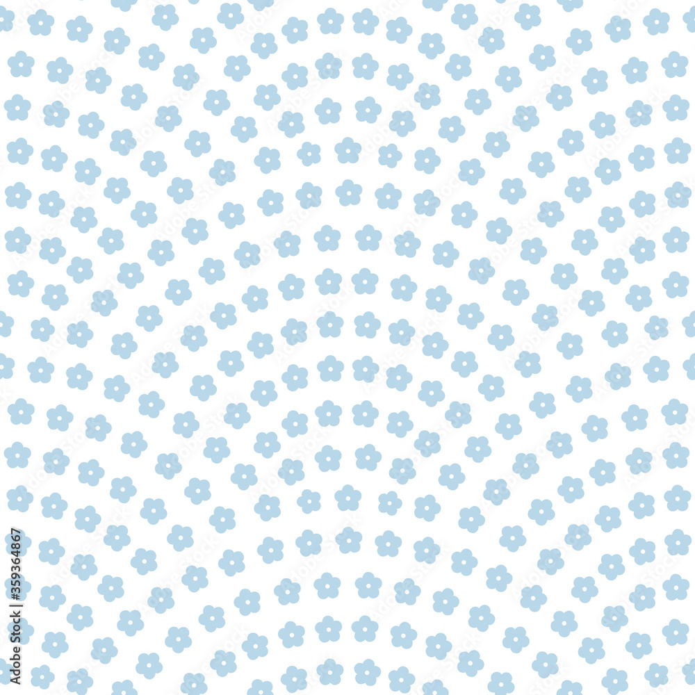 Vector seamless fan shaped floral pattern from simple flat blue forget-me-not flowers isolated on a white background. Chintz textile fashionable print, batik, wallpaper
