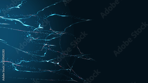 Beautiful blue abstract magical energy electric cosmic fiery shiny glowing lightning, lines, stripes with sparks on a blue background. Vector illustration