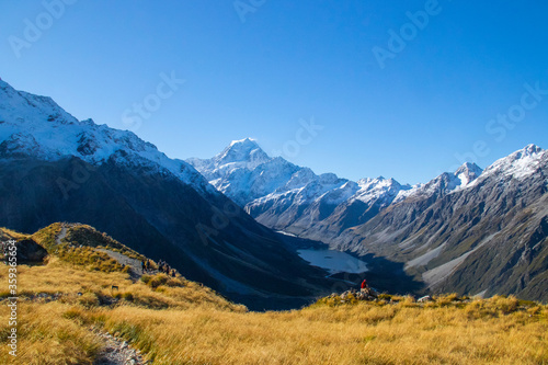 View from the Sealy Tarns track in Mt Cook in New Zealand, famous place for trekking and outdoors. 