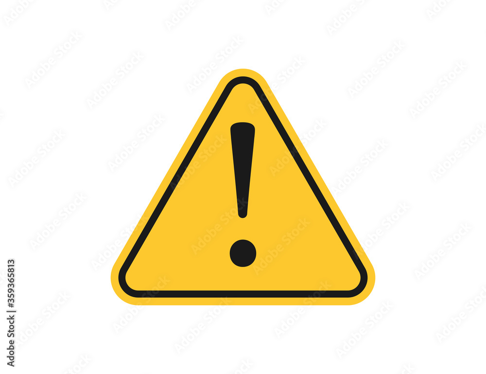 Warning sign with exclamation icon. Danger message with alert symbol. Isolated yellow triangle with attention mark. Caution sign in black flat design. Isolated error label. Vector EPS 10. Warning sign with exclamation icon. Danger message with alert symbol. Isolated yellow triangle with attention mark. Caution sign in black flat design. Isolated error label. Vector EPS 10.