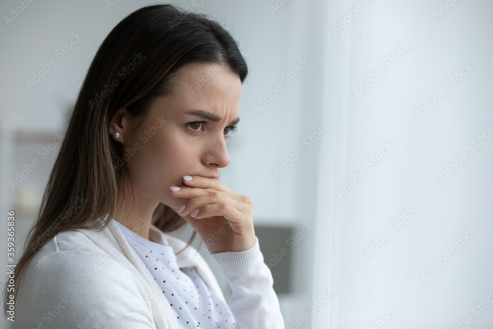 Close up image young woman looking in distance feeling sad and lost upset having personal life troubles. Cheated wife break up divorce family split, unwilling pregnancy abortion hard decision concept Close up image young woman looking in distance feeling sad and lost upset having personal life troubles. Cheated wife break up divorce family split, unwilling pregnancy abortion hard decision concept