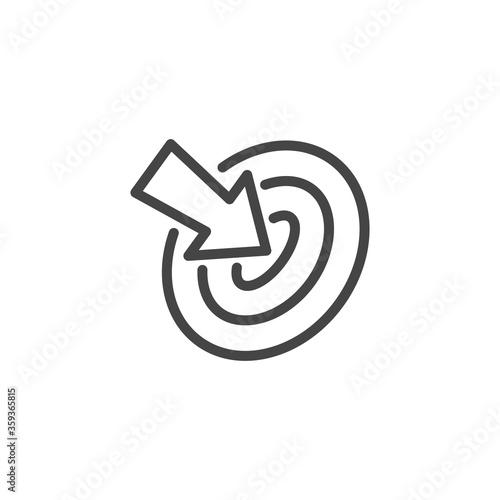 Thin Outline Icon Target and Arrow Pointer. Such Line sign as Focusing Attention or Concentration Attention, Aim and Goal. Vector Isolated Pictograms EPS 10 for Web on White Background Editable Stroke