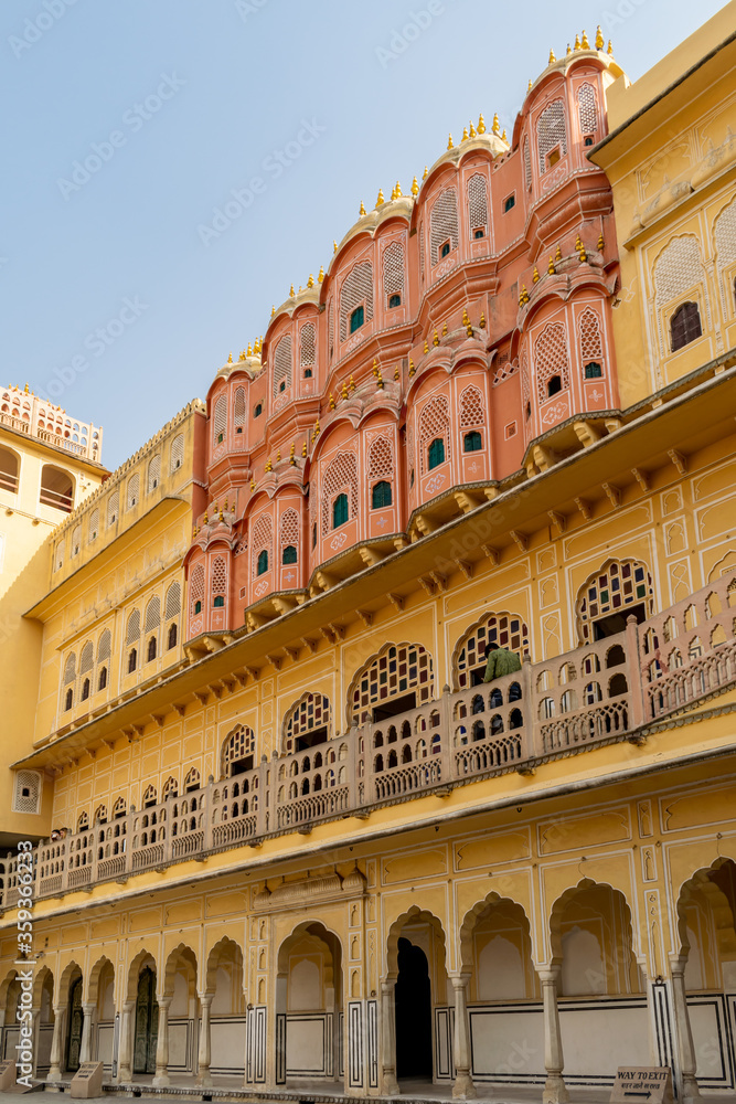 Jaipur, Rajasthan, India; Feb, 2020 : the inner architecture of the Hawa Mahal, Jaipur, Rajasthan, India